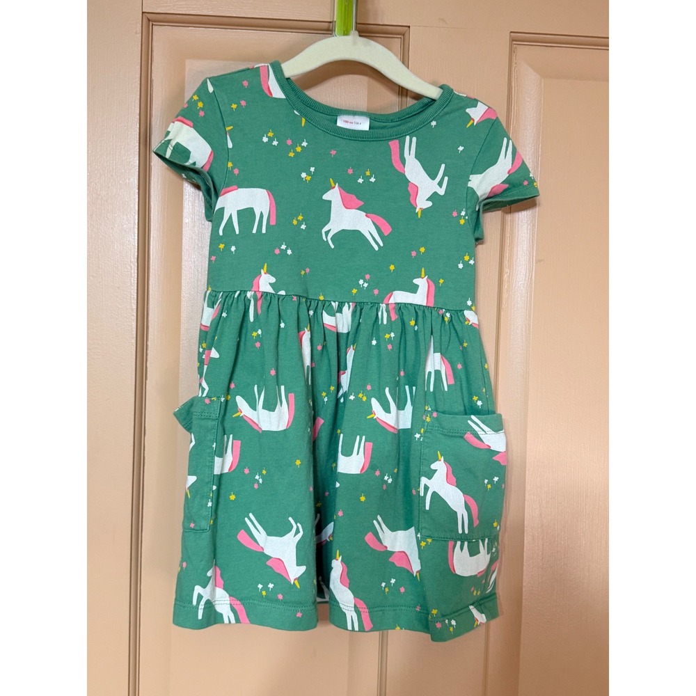 Hanna Andersson Girls Play Dress Bundle Lot of 4 Unicorn Floral Geometric Size 4